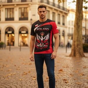 Poland Themed Red and Black Men's Short Sleeve Tee(BWt)